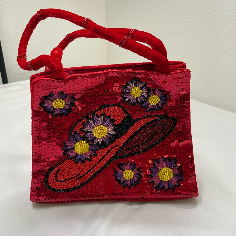 Red Hat Society Beaded Sequin Purse – Red Velvet Handbag